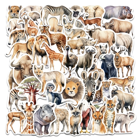 Pegatinas de Acuarela de Migración de Animales Africanos Impermeable PVC Calcomanías para Computadora Portátil Funda de Teléfono Maleta Guitarra Diario Regalo Niños