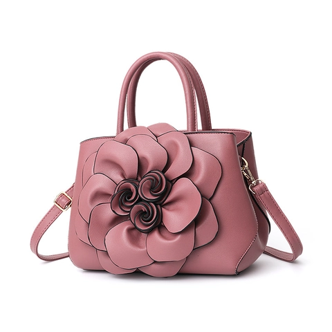 Elegante Damen PU Leder Handtasche Mit Großer 3D Blumendekoration Stilvolle Schultertasche Abnehmbarer Riemen