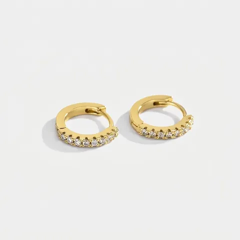 Orecchini A Cerchio In Rame Placcati Oro Con Zirconia Cubica A Singola Fila Gioielli Minimalisti Da Donna