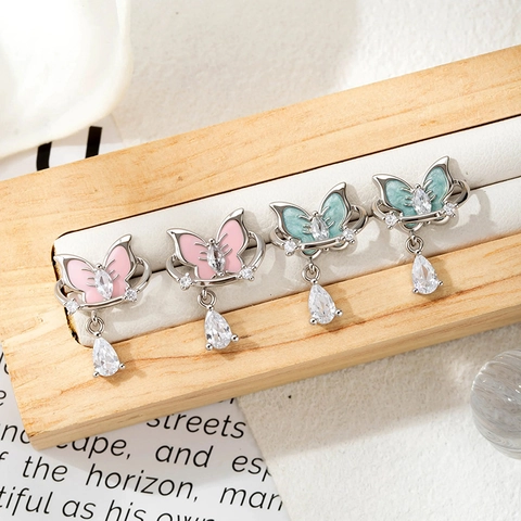Vlinder Helix Piercing Stud Titanium Staal Emaille Hanger Druppel Zirkonia Schroefsluiting Oorbel