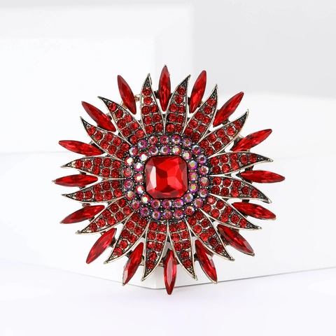 Spilla Girasole Vintage Lega Rhinestone Cristallo Lusso Elegante Corsage Per Donne Accessori Moda
