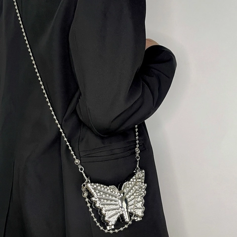 Sac Bandoulière Forme Papillon Orné De Strass Métal Mini Pochette Soirée Style Vintage Élégant Pour Femmes