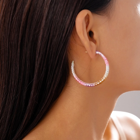 Bohemian Colored Braided Rope C Hoop Earrings With Silver Earring Post Hand Woven Ethnic Summer Vacation Jewelry For Women