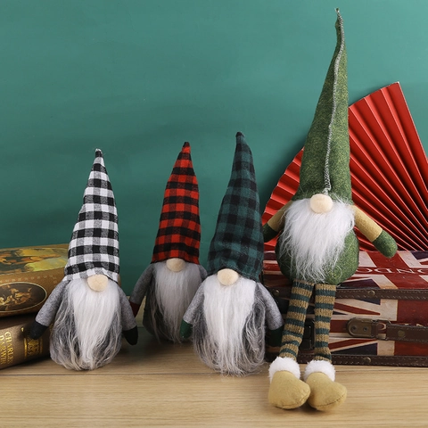 Ornements De Gnome De Noël Chapeau À Carreaux Poupée Sans Visage Tomte Peluche Nordique Fait À Main Père Noël Elfe Décorations De Table