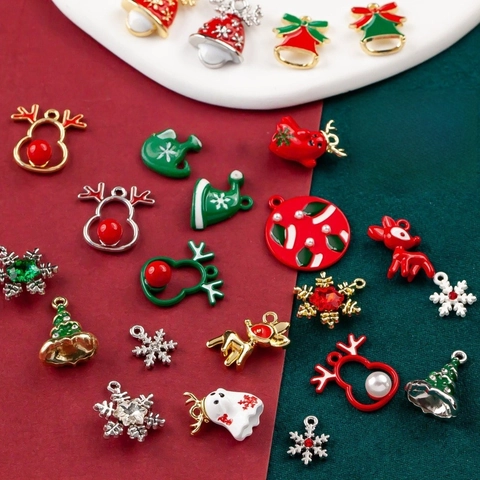 Christmas Charms Pendants Alloy Enamel Rhinestone Artificial Pearl Reindeer Snowflake Tree For DIY Jewelry Making Necklace Earring