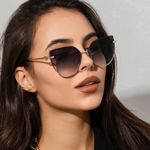 Lunettes De Soleil Œil De Chat Grand Cadre Femmes Mode Vintage Métal Alliage De Cuivre Verres Dégradés Protection UV