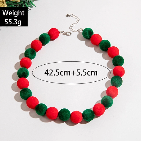 Collar De Cuentas Colorido Con Pompones De Peluche Estampado De Leopardo Piel Sintética Cuentas De Aleación Joyas De Navidad Para Mujeres