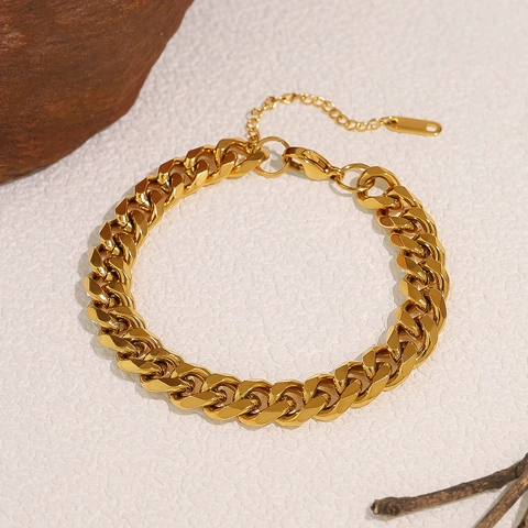 Bracciale a Maglia Cubana in Acciaio Inossidabile per Donna Placcato Oro 18K Gioielli a Catena Elegante Minimalista Lunghezza Regolabile