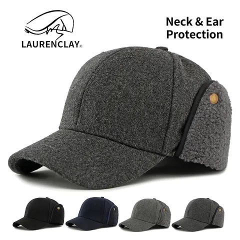 Gorra de Béisbol de Lana de Invierno para Hombre Con Orejeras Forro de Felpa Grueso Sombrero Cálido a Prueba de Viento