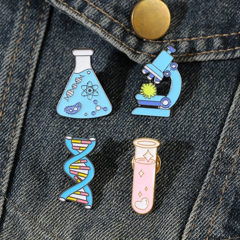 Science Lab Chemistry Flask DNA Microscope Enamel Pin Brooch Collection Creative Medical Badges For Doctors Students Jewelry
