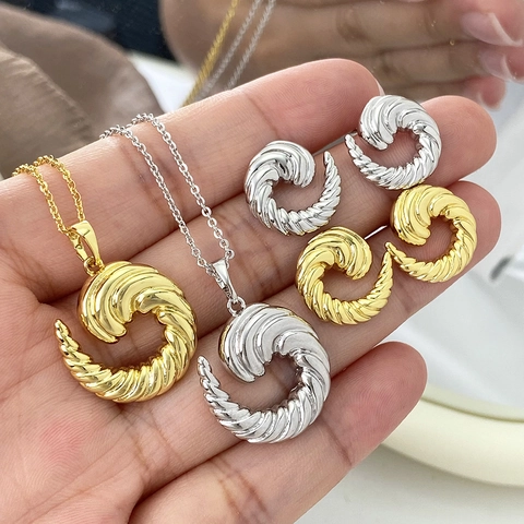 French Vintage Copper Twisted Spiral Pendant Necklace Earring Set Gold Platinum Plated Middle Eastern Jewelry Set For Women