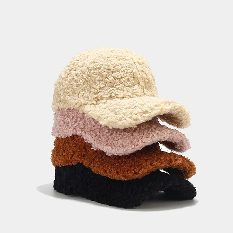 Cappello Da Baseball In Pile Di Agnello Caldo Ispessito Inverno Esterno Chic Colore Solido Cappello Regolabile Donna Uomo