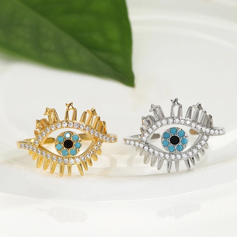 Evil Eye Ring Kupfer Verstellbar Offen Band Mystisches Amulett Zirkon Mode Schmuck Für Frauen