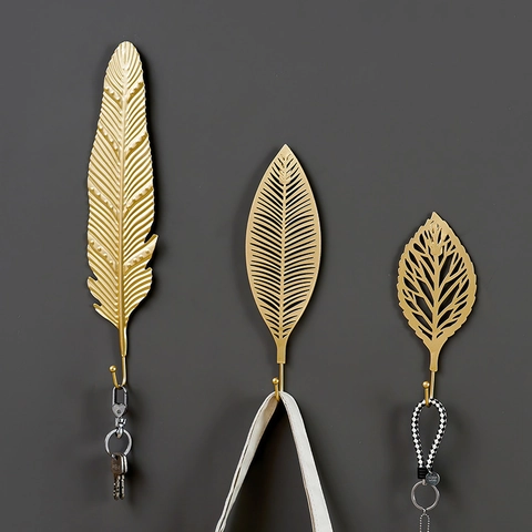 Ganci Da Parete A Forma Di Foglia In Metallo Dorato Appendiabiti Decorativi Per Cappotti Cappelli Chiavi Arte In Ferro Casa