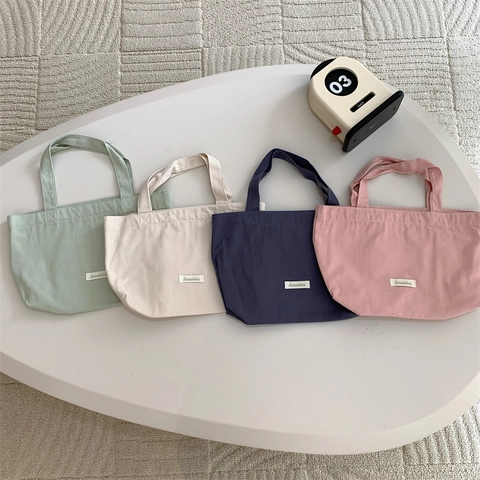 Canvas Tote Handbag Versatile Casual Korean Style Portable Shopping Lunch Bag For Women Minimalist Solid Color