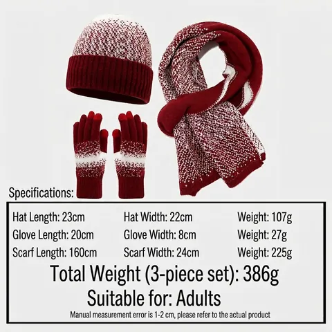 Knitted Beanie And Scarf And Touchscreen Gloves Women Winter Warm Acrylic Geometric Jacquard Snowflake Thermal Soft