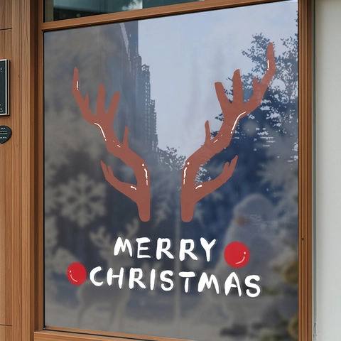 Christmas Window Sticker Reindeer Antler Static Cling Double Sided PVC Decal For Glass Door Shop Home Holiday Decoration