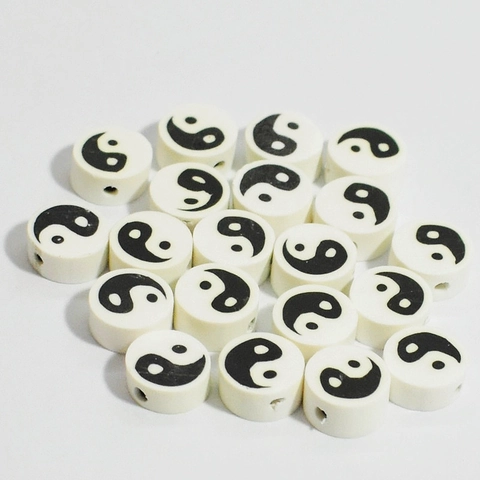 Yin Yang Tai Chi Polymer Clay Beads Round Flat Spacer For DIY Jewelry Making Bracelet Phone Chain Handcraft