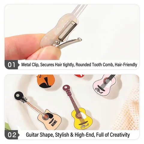 Creative Mini Guitar Shape Acrylic Hair Clips Cute Y2K Musical Instrument Duckbill Clips For Women Girls Hair Accessories
