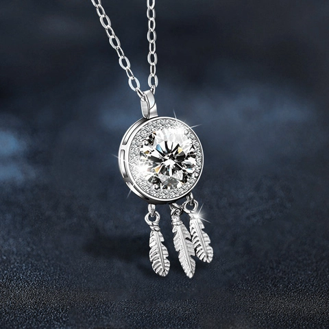 Collana con Ciondolo Acchiappasogni in Argento Sterling 925 Moissanite Gioielli con Catena a Clavicola con Piume di Moda