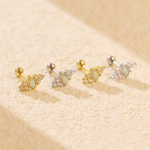 Orecchini a Bottone in Argento Sterling 925 Con Opale Artificiale Marquise Strass e Chiusura a Vite Gioielli Donna