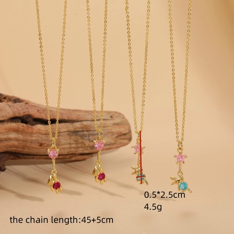 Collana Pendente In Zircone Placcato Oro 14K Rame Orso Coniglio Cuore Stella Gioielli Animali Regalo Donne