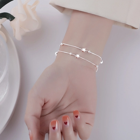 Double Layer Star Charm Bracelet Copper Beads Minimalist Korean Style Elegant Jewelry For Women