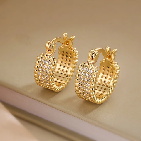 Fashion Copper Gold Plated Zircon Geometric Hoop Earrings For Women Ins Style Elegant Jewelry Accessory