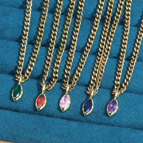 Collana In Acciaio Inossidabile Con Zircone Marquise Catena Gourmette Placcata Oro Gioielli Minimalisti Donna