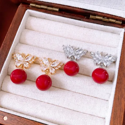 Orecchini A Goccia Pendenti Farfalla Con Perno In Argento Zircone Intarsiato Rame Resina Perla Gioielli Per Donne