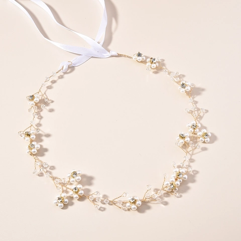 Fascia per Capelli da Sposa con Perle Artificiali e Fiori Fatta a Mano Elegante in Lega con Strass Accessorio Romantico per Donna
