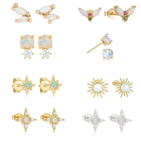 Orecchini A Lobo In Argento Sterling 925 Con Opale E Zirconia Stella Sole Farfalla Gioielli Minimalisti Per Donne