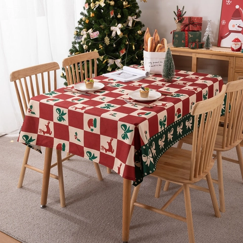 Mantel De Navidad Rectangular Poliéster Impermeable Festivo Poinsettia Reno Copo De Nieve Decoración De Mesa Cubierta Comedor