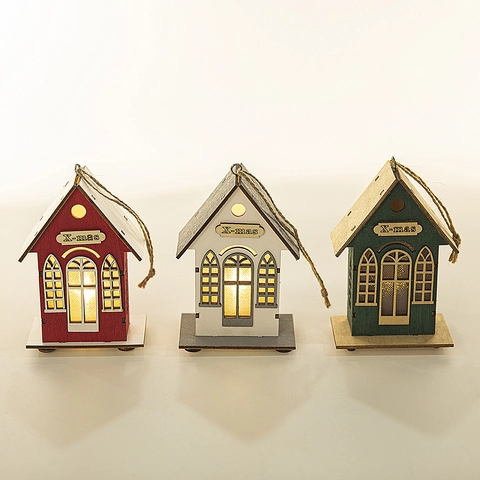 Kerst Houten Huis Hangende Decoratie LED Lichtgevende Hut X-mas Huisdecoratie Feest