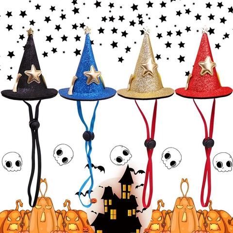 Halloween Pet Wizard Hat With Adjustable Strap Sequin Mesh Pumpkin Ghost Bat Headgear For Cats And Small Dogs Party Decoration