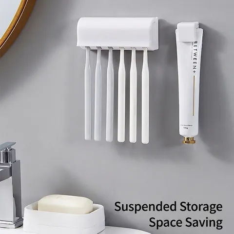 Porta Spazzolino Da Parete Organizzatore Per Dentifricio Plastica ABS Senza Fori Impermeabile Scaffale Per Bagno