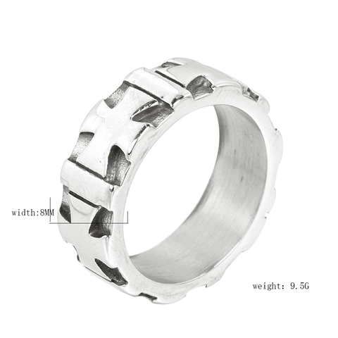 Anello a Fascia Intagliato con Croce in Acciaio Inossidabile Vintage per Uomo Donna Gioielli Gothic Punk Retro Regalo
