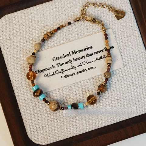 Vintage Boho Perlenarmband Edelstahl Herzanhänger Sonne Tigerauge Türkis Stein Schmuck Für Frauen