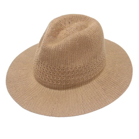 Women Classic Panama Fedora Hat Wide Brim Woven Straw Breathable Hollow Out Foldable Sun Protection Beach Summer Style