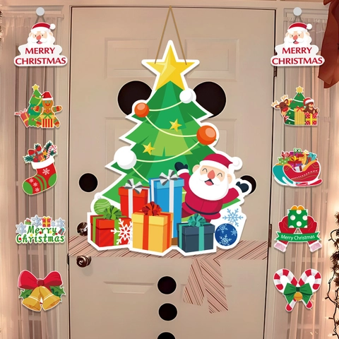 Insegna Per Porta Di Natale Banner Appeso Babbo Natale Albero Di Natale Carta Decorazione Per Portico Festa Festiva Parete