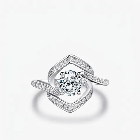 Geometrischer Ring Mit Kreuzlinien 925 Sterling Silber Runder Zirkonia Eleganter Modeschmuck Für Damen