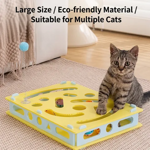 Cat Digging Toy Plastic Maze Puzzle Interactive For Indoor Kittens With Bell Balls And Spring Wand Mental Enrichment