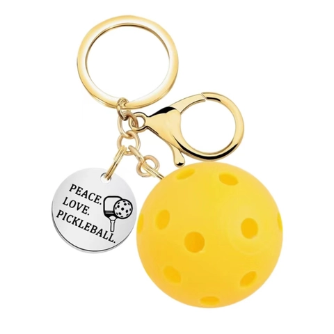 Pickleball Keychain Stainless Steel Metal And Plastic Sports Theme Yellow Ball Decorative Charm For Athletes Fans