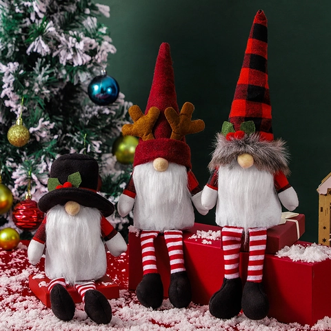 Kerstkabouters Pluche Decoraties Lange Benen Gezichtsloze Pop Rendiergewei Handgemaakte Vakantie Ornament
