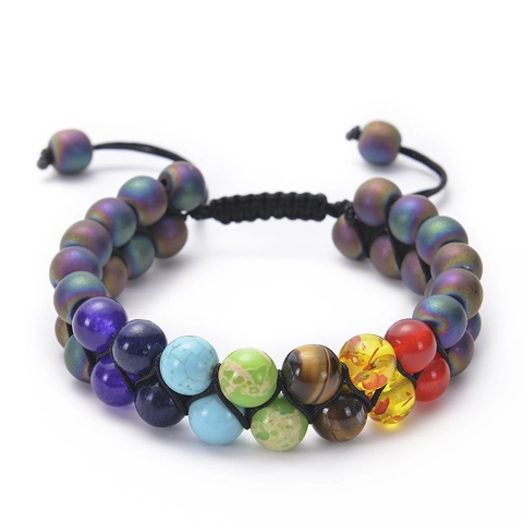 Pulsera De Piedra Natural Cuentas De Chakra Varias Capas Cuerda Trenzada Ajustable Joyería De Yoga Para Mujeres Hombres