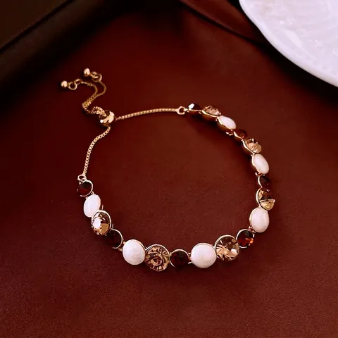 Alloy Rhinestone Bracelet With Faux Artificial Pearls Adjustable Slider Clasp Vintage Retro Style Luxury Jewelry For Women