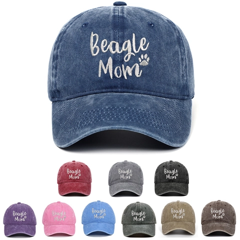Washed Cotton Baseball Cap Vintage Distressed Beagle Mom Embroidery Adjustable Peaked Sun Hat For Women Pet Lovers