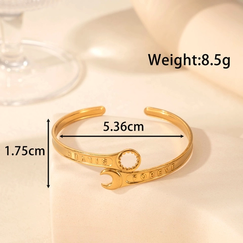 Vintage Titaniumstaal Slang Moersleutel Blad Open Manchet Armband Verguld Luxe Verstelbare Roestvrijstalen Armring Voor Dames Sieraden