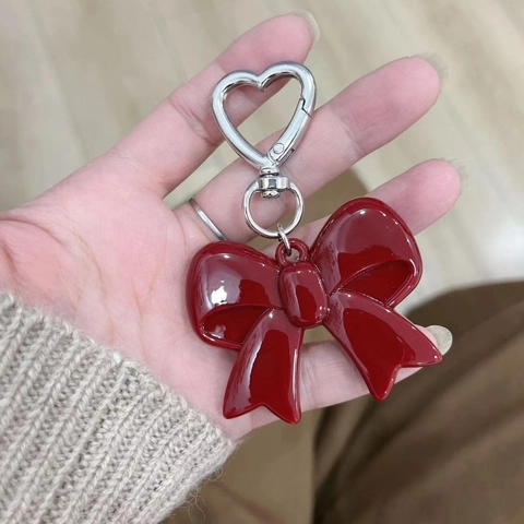 Portachiavi in Stile Coreano con Fiocco e Cuore in Acrilico per Donna Ragazza Dolce Ciondolo per Borsa Gioiello Regalo