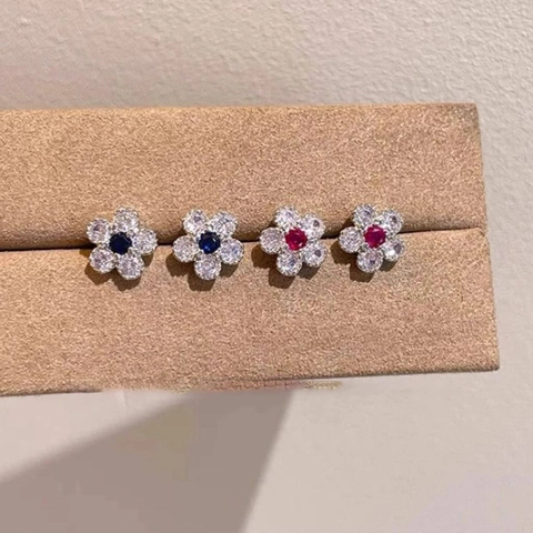 Flower Stud Earrings Copper Zircon Delicate Small Elegant Office Daily Jewelry With Silver Earring Post For Women